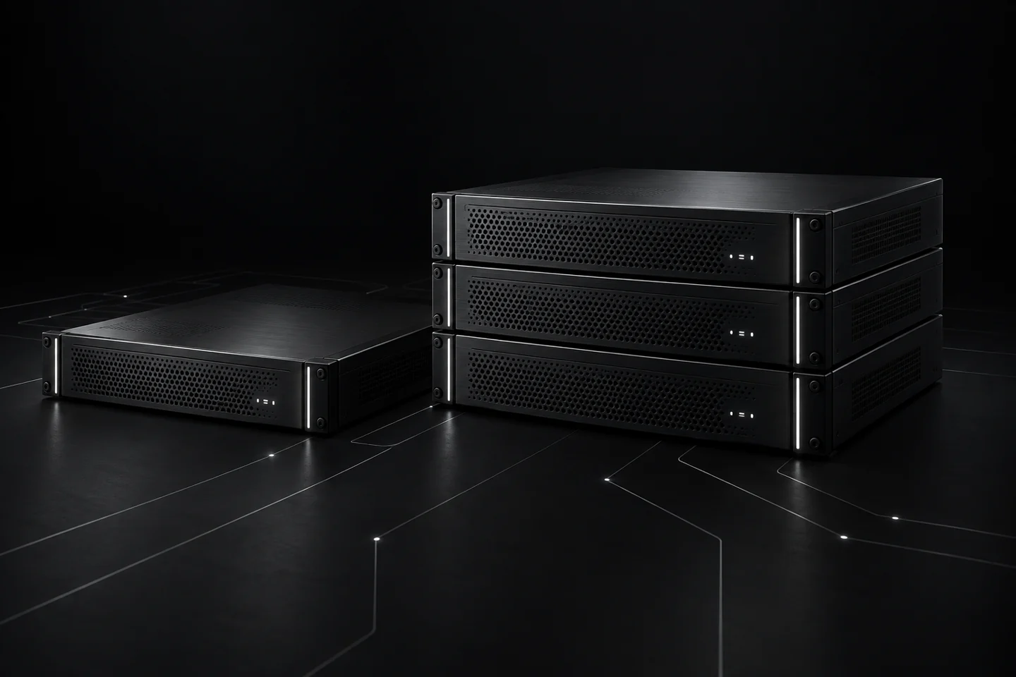 Conceptual graphite server hardware connected by fine data pathways